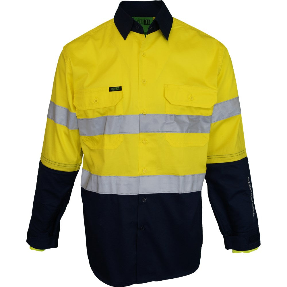 Hi Vis Armadura Cut Protection Long Sleeve Taped Shirt Yellow/Navy L