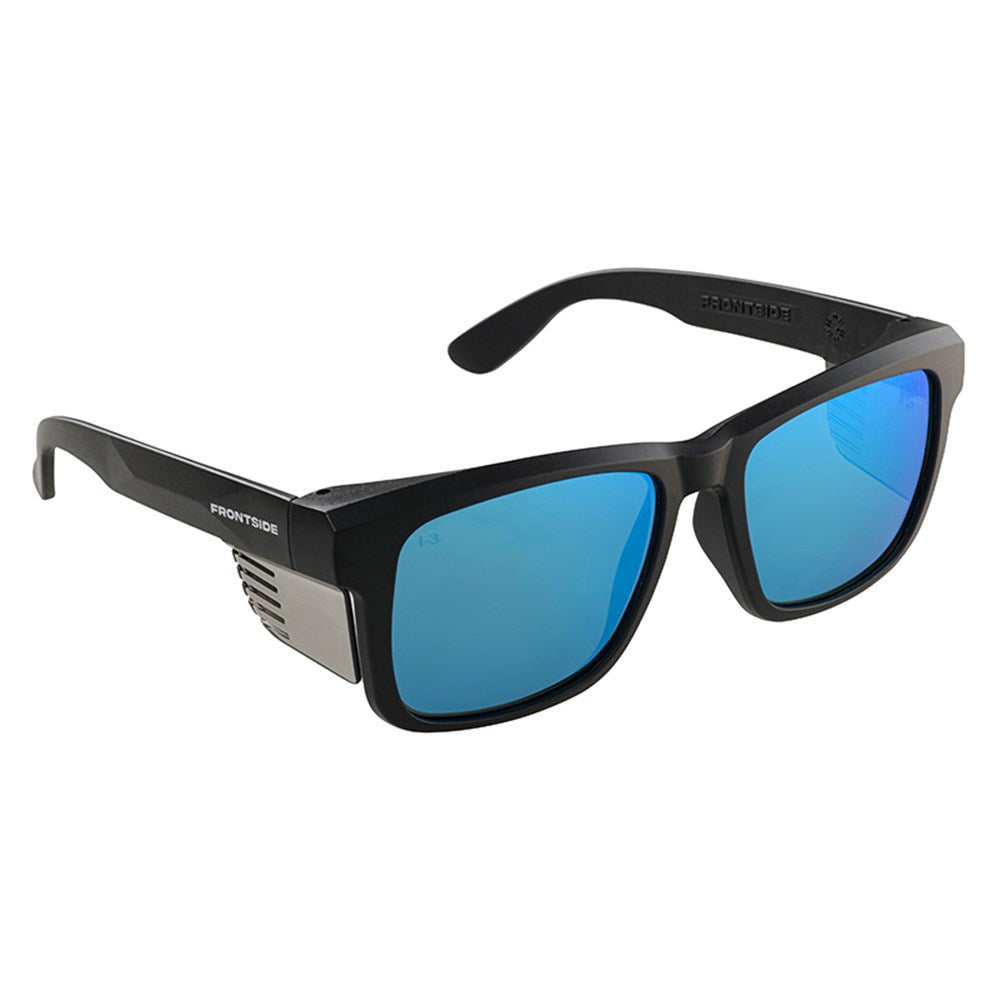 SAFETY GLASSES FRONTSIDE POLARISED BLUE REVO LENS WITH BLACK FRAME