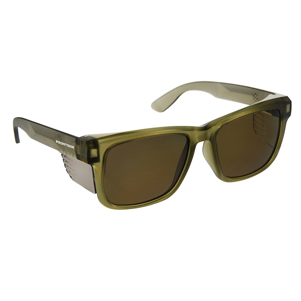 SAFETY GLASSES FRONTSIDE POLARISED SMOKE LENS WITH KHAKI FRAME