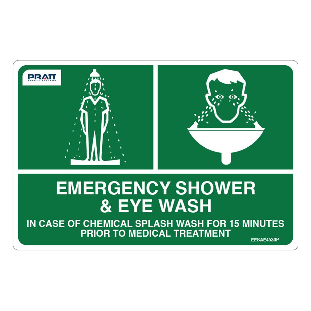 Emergency Shower & Eyewash Sign 450mm x 300mm Poly