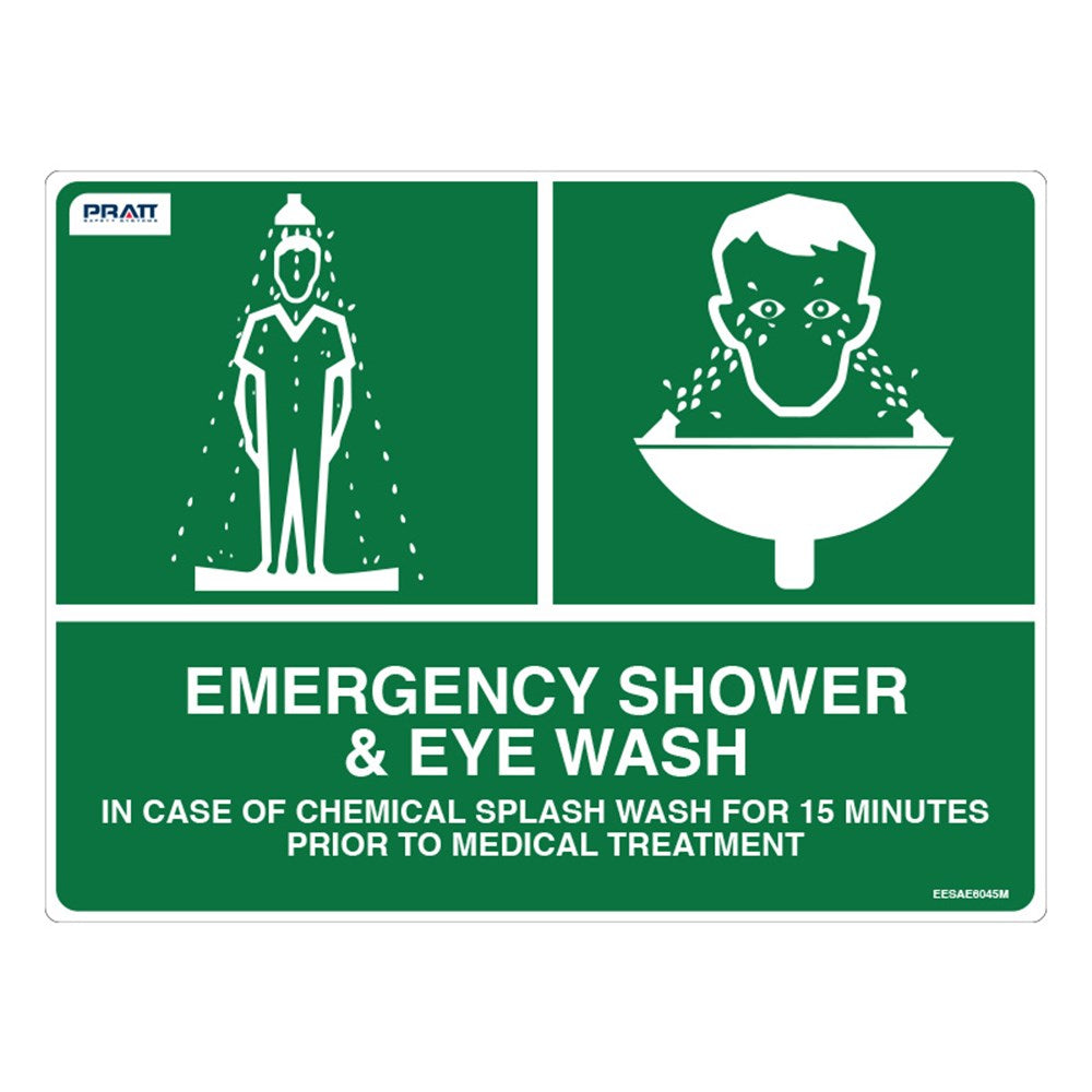 Emergency Shower & Eyewash Sign 600mm x 450mm Metal
