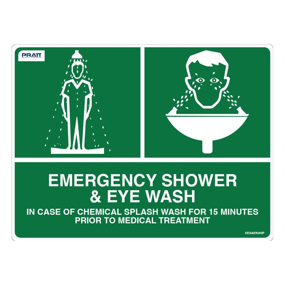 Emergency Shower & Eyewash Sign 600mm x 450mm Poly