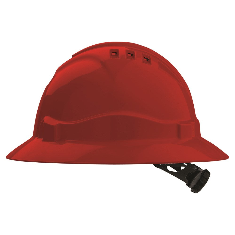 V6 Hard Hat Vented Full Brim Ratchet Harness - Red