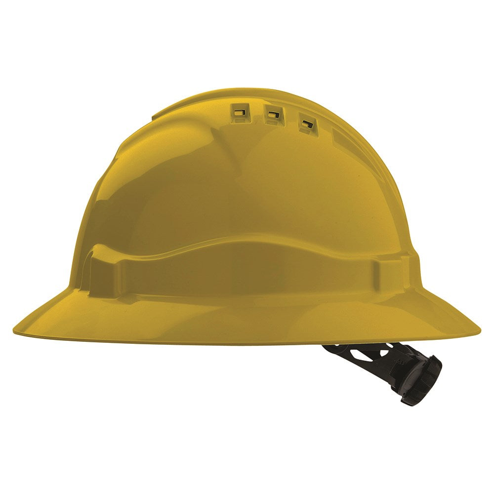V6 Hard Hat Vented Full Brim Ratchet Harness - Yellow