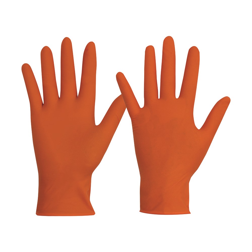 Disposable Nitrile Powder Free, Heavy Duty, Orange Gloves