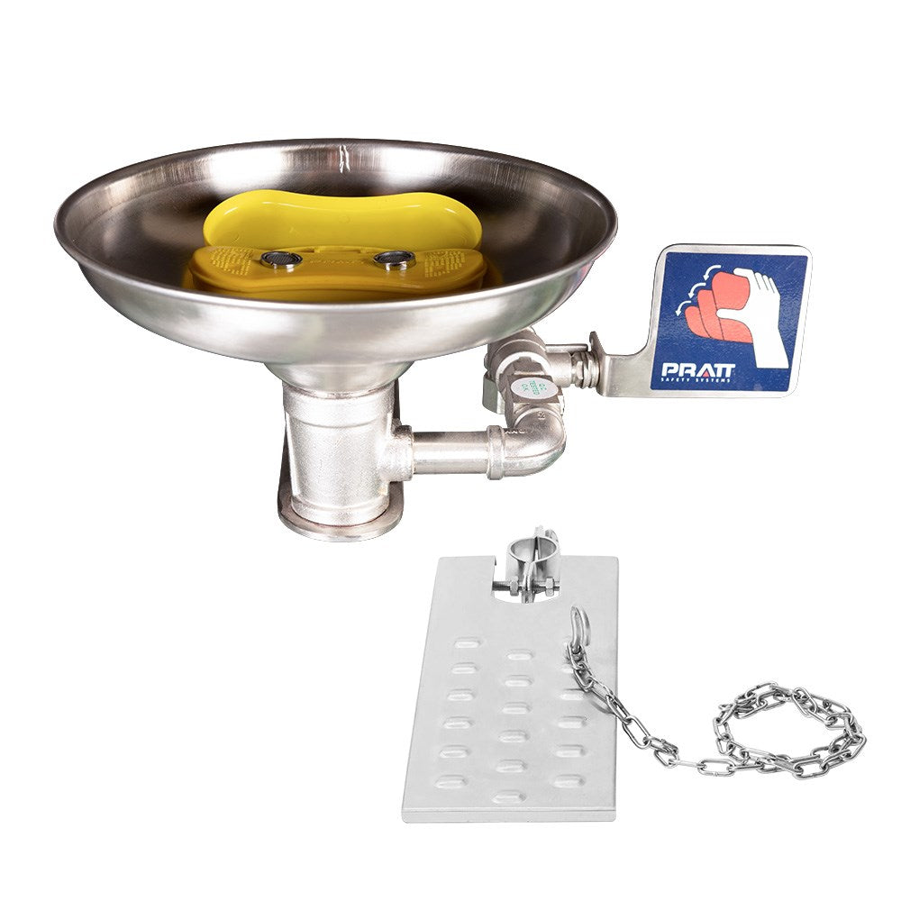 WALL MOUNTED EYE & FACE WASH, WITH BOWL & FOOT TREADLE