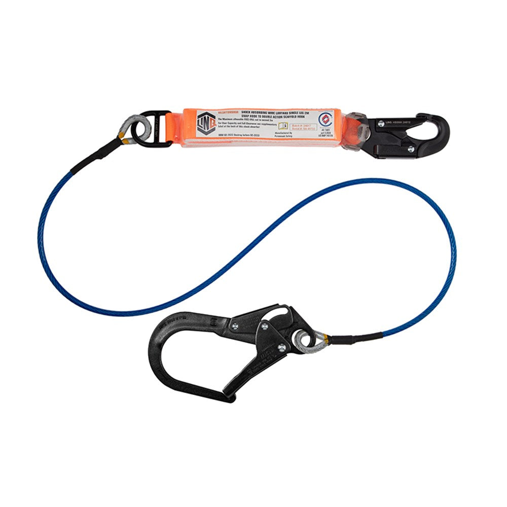 Elite Single Leg Shock Absorbing 2M Wire Rope Lanyard with Hardware SN & SD