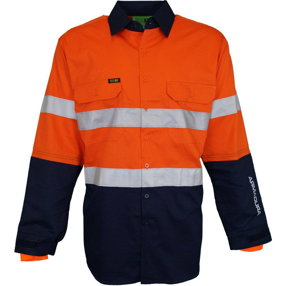 Hi Vis Armadura Cut Protection Long Sleeve Taped Shirt Orange/Navy 4XL