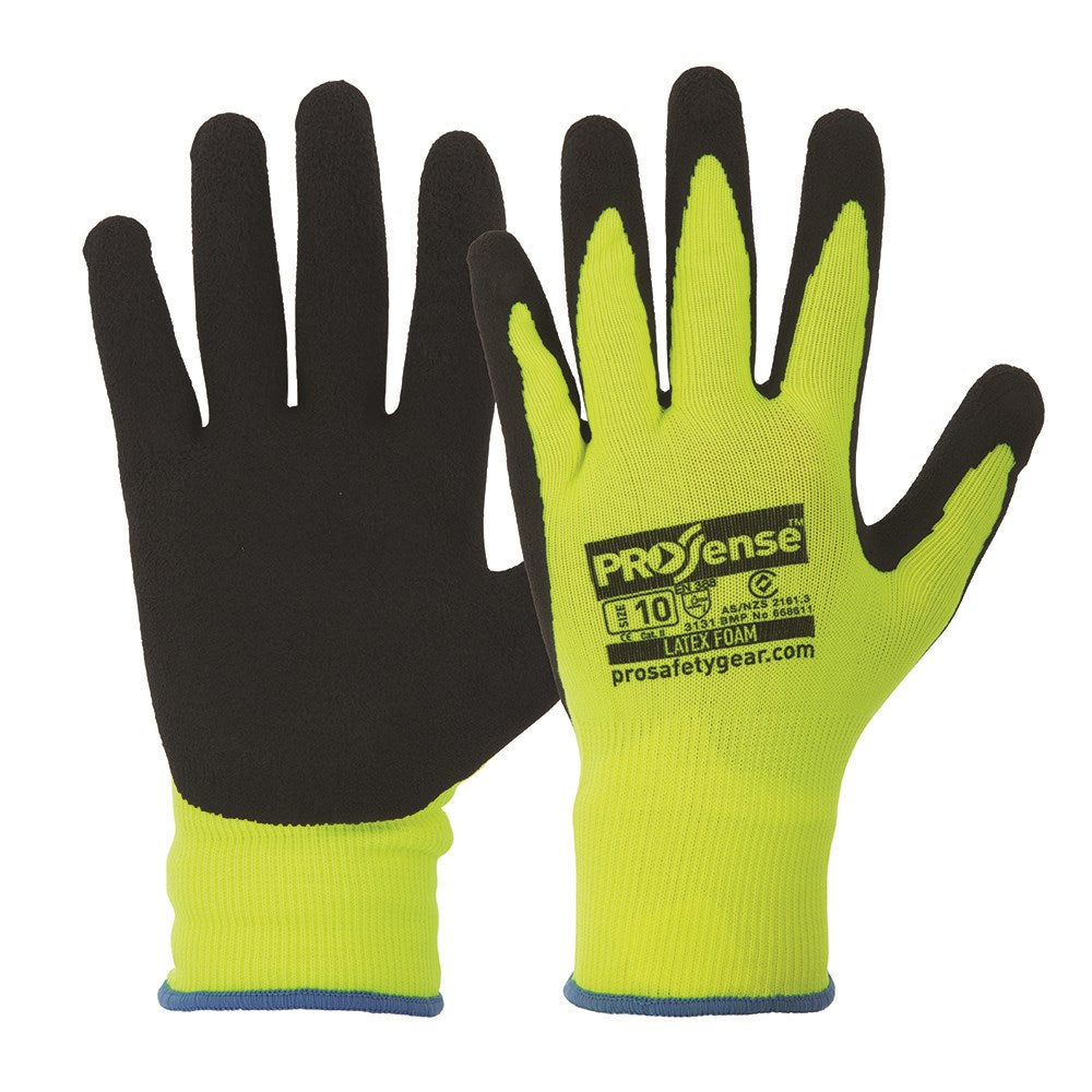Prosense LFN Hi Vis Yellow Latex Foam Gloves Size 7