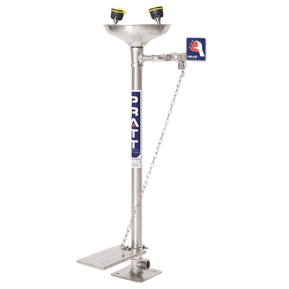 PEDESTAL MOUNTED EYE WASH WITH BOWL & FOOT TREADLE